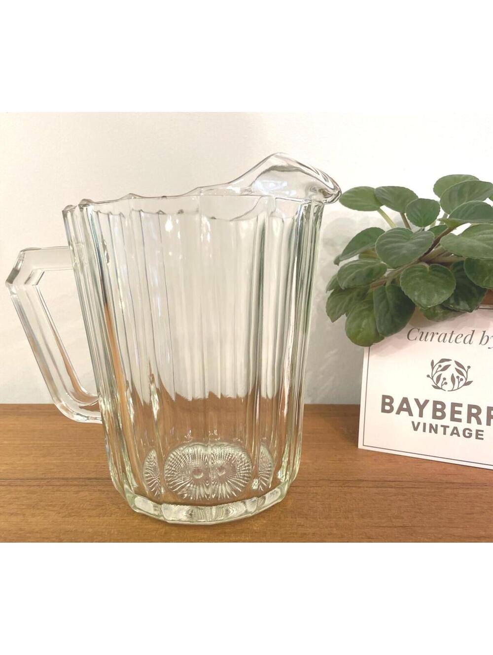 Vintage Jeannette Glass Mayflower Clear Pitcher 48 oz Ribbed Ice Lip